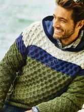 Мужской пуловер, связанный вафельным узором, фото