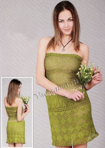 Ажурное зеленое платье крючком, фото