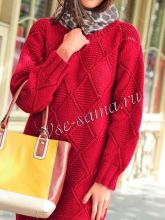 Красное ажурное платье спицами, фото