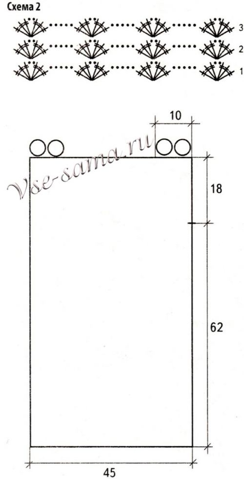 Схема 2 и выкройка для вязания платья крючком