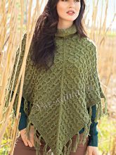 Оливковое пончо с узором из кос, фото