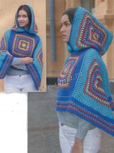 Пончо из квадратов с капюшоном