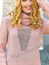 Ажурный и пушистый комплект - пуловер, шапка и снуд