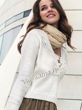 Белый пуловер с глубоким декольте, фото