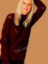 Бордовый ажурный пуловер спицами, фото