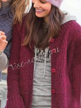 Бордовый меланжевый жакет спицами, фото