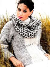 Двухцветный пуловер с разной фактурой, фото