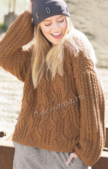 Фото коричневого пуловера с узорами