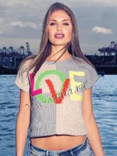 Короткий пуловер с узором интарсия, фото