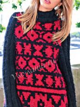 Красно-черный пуловер с жаккардом