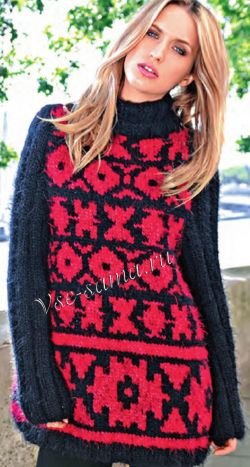 Красно-черный пуловер с жаккардом