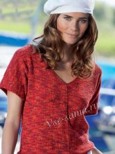 Красный меланжевый пуловер с v-образным вырезом, фото