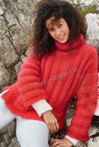 Красный мохеровый пуловер, фото