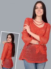 Красный пуловер крючком из мотивов, фото