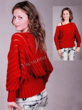 Красный пуловер с вырезом «лодочка», фото