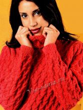 Красный свитер спицами из толстой пряжи, фото