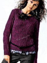 Лиловый джемпер спицами, фото