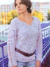 Меланжевый пуловер с разрезами на рукавах, фото