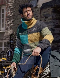 Мужской пуловер из разноцветных блоков