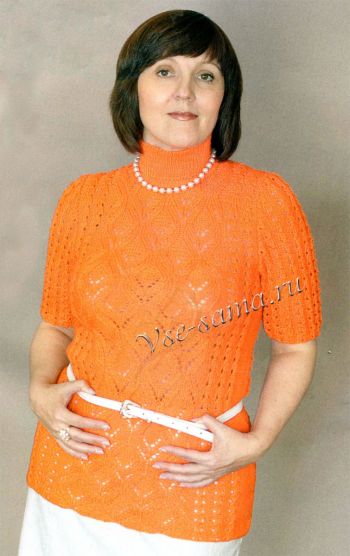Оранжевый пуловер с короткими рукавами, фото