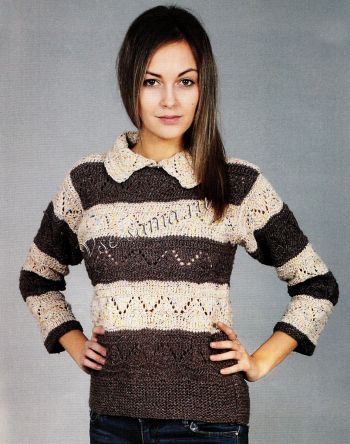 Полосатый пуловер с воротником, фото