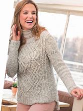 Пуловер белый меланжевый с узором из кос, фото