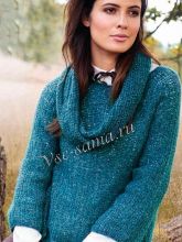 Пуловер реглан с круглой кокеткой и снуд, фото