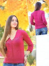 Пуловер с V-образным вырезом и небольшим хлястиком на спине, фото