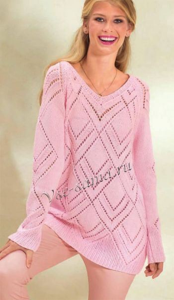 Пуловер с ажурным узором из ромбов, фото