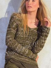 Пуловер с ажурным узором цвета хаки и бежевого цвета, фото