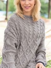 Пуловер с горловиной лодочкой и с узорами из кос, фото