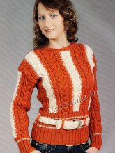 Пуловер с косами и поясом, фото