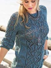 Пуловер с полосами ажурного узора, фото