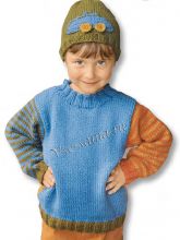 Пуловер с полосатыми рукавами и шапочка, фото