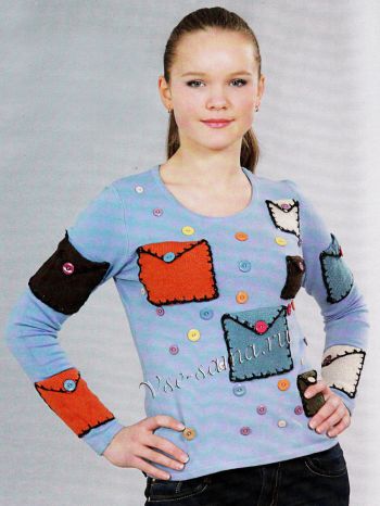 Пуловер с разноцветными карманами, фото