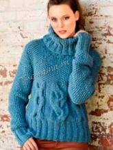 Пуловер с широкими планками, связанными резинкой, фото