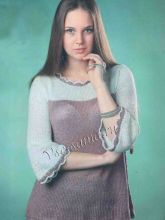 Двухцветный пуловер с широкими рукавами, фото модели