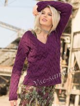 Пуловер с узором из кос ягодного цвета, фото