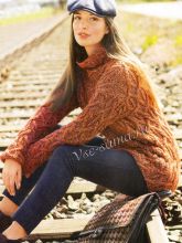 Пуловер с узором из «кос» с воротником-стойкой, фото