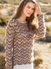 Пуловер с волнистым узором из разных видов пряжи, фото