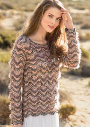 Пуловер с волнистым узором из разных видов пряжи, фото