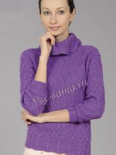 Пуловер с воротником гольф круговыми спицами