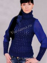 Пуловер синего цвета с шифоновыми рукавами, фото