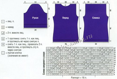 Схема и выкройка для вязания пуловера