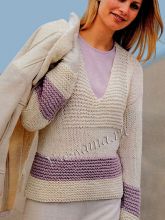 Пуловер цвета экрю с V-образным вырезом горловины, фото