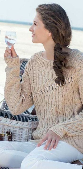 Пуловер женский спицами с косами, фото