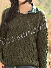 Пуловер с узором из кос серо-зеленого цвета, фото