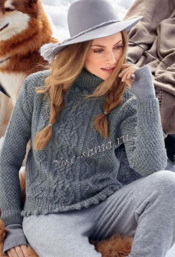 Рельефный пуловер с отделкой шишечками, фото
