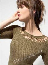 Серо-зелёный пуловер на круглой кокетке, фото