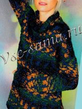 Сине-зеленый пуловер спицами, фото